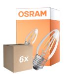 Confezione Multipack 6x Osram Classic LED E27 Candela Filamento Chiara 4.8W 470lm - 827 Bianco Molto Caldo | Dimmerabile - Sostitutiva 40W
